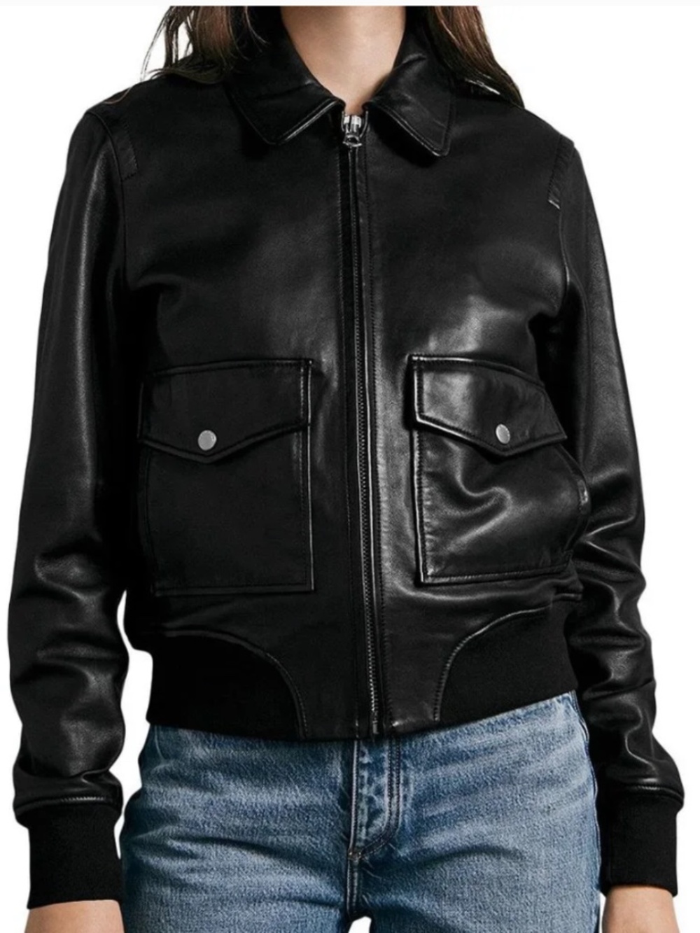 Rag & Bone New York Black Leather Bomber Jacket Size L